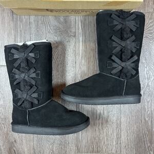 Koolaburra by Ugg Girls Victoria Tall -SZ 3 - Black Sheepskin Bow Winter Boots